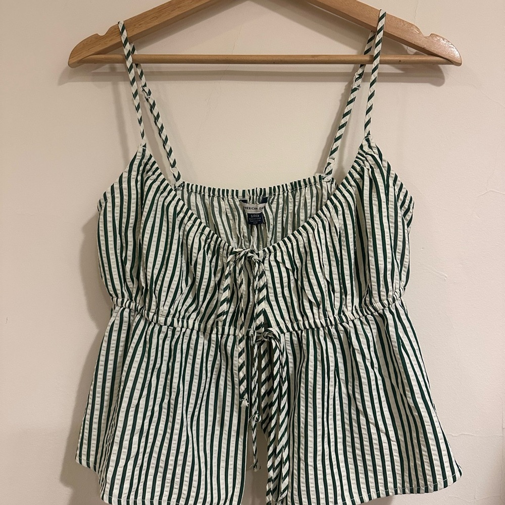 American Eagle Outfitters Green and White Striped Camisole
